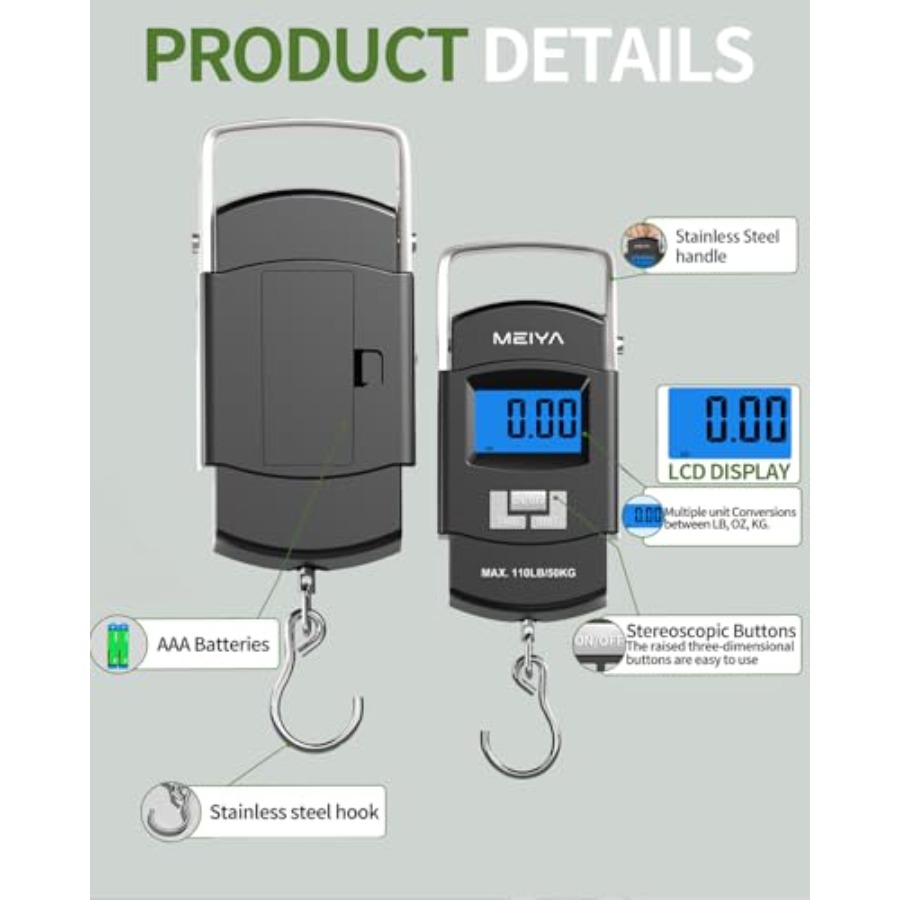 Fish Scale 110lb/50kg Digital  - Fishing Hook Stainless Steel review and price