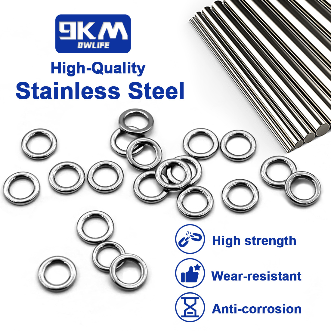 9KM Solid Ring Fishing 50pcs S - Fishing Hook Stainless Steel review and price